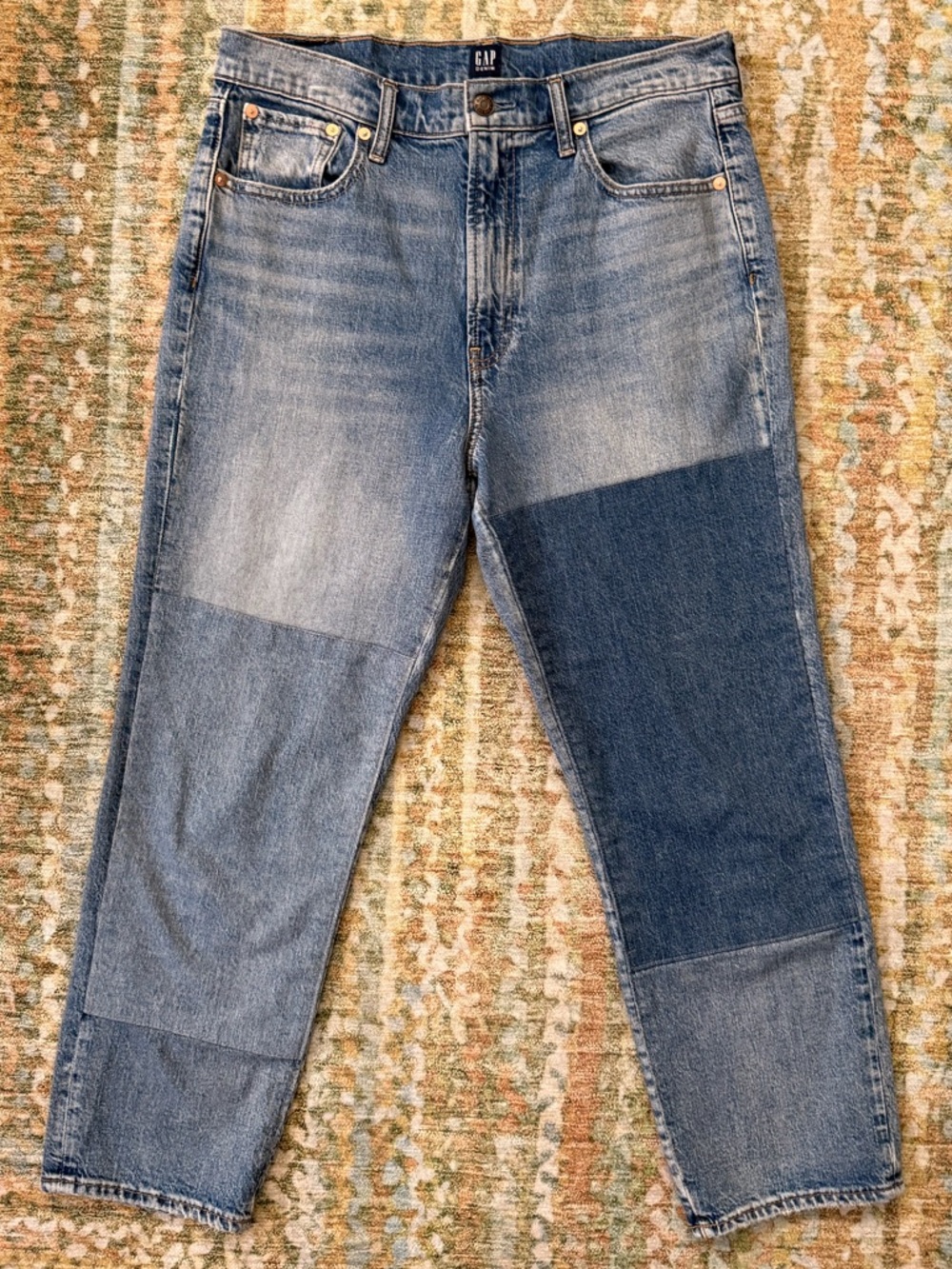 GAP Two-Tone Blue Patchwork Mom Jeans